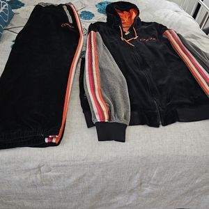Coogi Men's Black and Gray Tracksuit with Multicolor Stripes